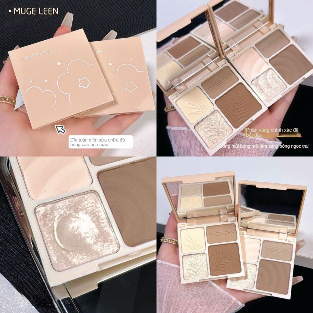 Bảng Phấn Bắt Sáng  MUGE LEEN Tạo Khối 3D 4 Màu Tự Nhiên Có Gương XHTZB050