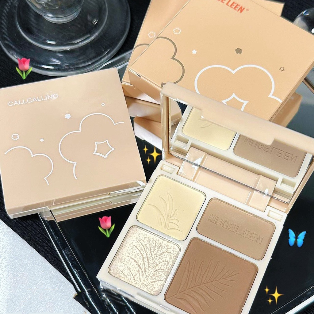 Bảng Phấn Bắt Sáng  MUGE LEEN Tạo Khối 3D 4 Màu Tự Nhiên Có Gương XHTZB050