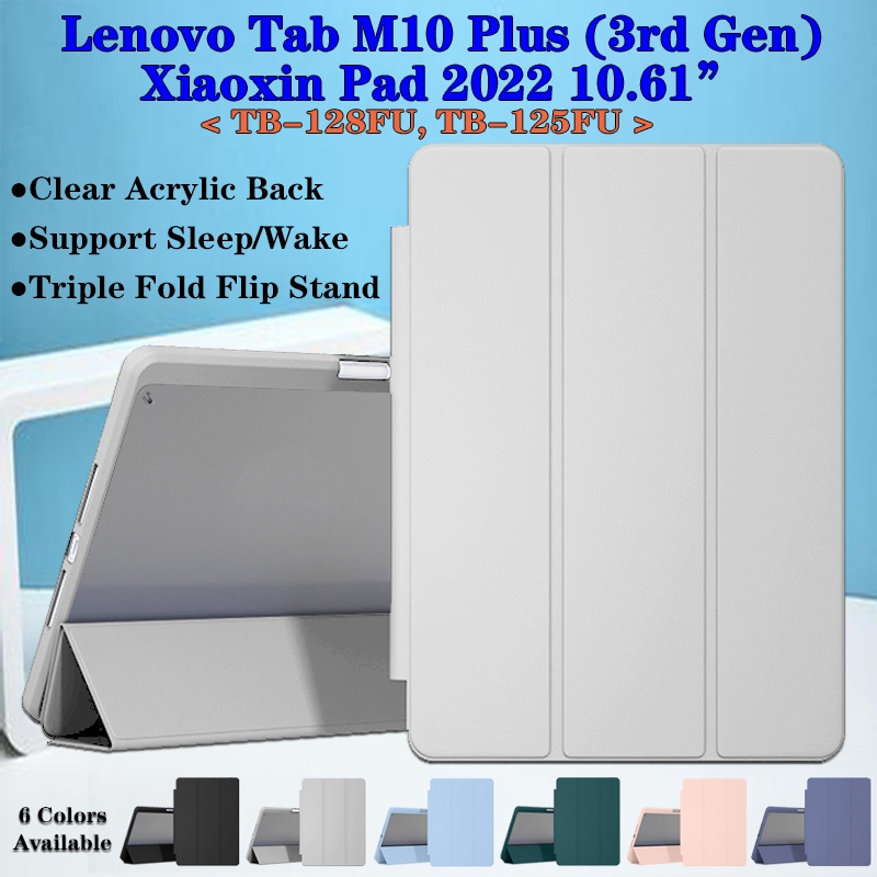 Dành Cho Lenovo Xiaoxin Pad 2022 10.6 inch TB-128FU Tab M10 Plus (Thế Hệ Thứ 3) 10.61 "TB-125FU Vỏ Bảo Vệ Acrylic Trong Suốt Cao Cấp Sleep Wake Tablet Cover Flip Stand Vỏ Da PU
