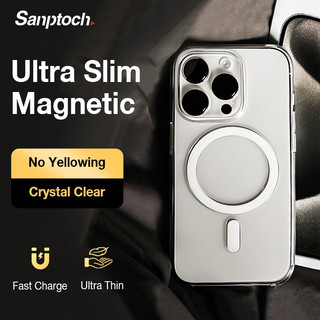   Siêu Mỏng  Sanptoch Cho Ốp Điện Thoại Trong Suốt Magneti Crystal Cho iPhone 17 16 15 14 13 12 Pro Max Vỏ PC Trong Suốt Không Vàng Cho iPhone 15 14 Plus Vỏ Bảo Vệ Mỏng & Ánh Sáng Casi 