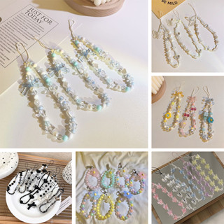 Ins Dây Đeo Điện Thoại acrylic Đính Hạt Ngọc Trai Hình Trái Tim Nơ Bướm Thời Trang Thông Dụng Dành Cho Nữ