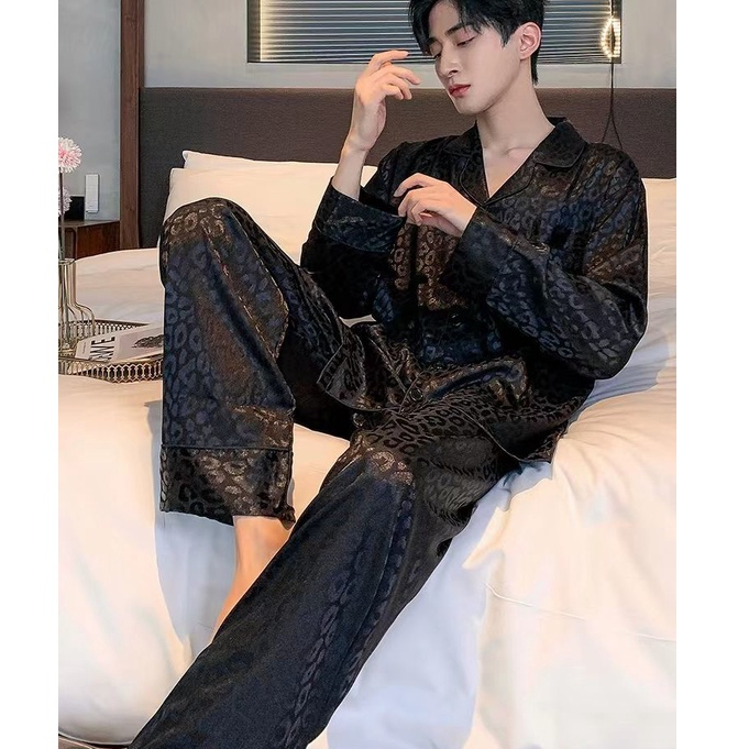 YHTN đồ ngủ nam chất lượng cao bộ pijama lụa dài tay quần áo mùa đông lông bigsize cho cute set big size pyjama
