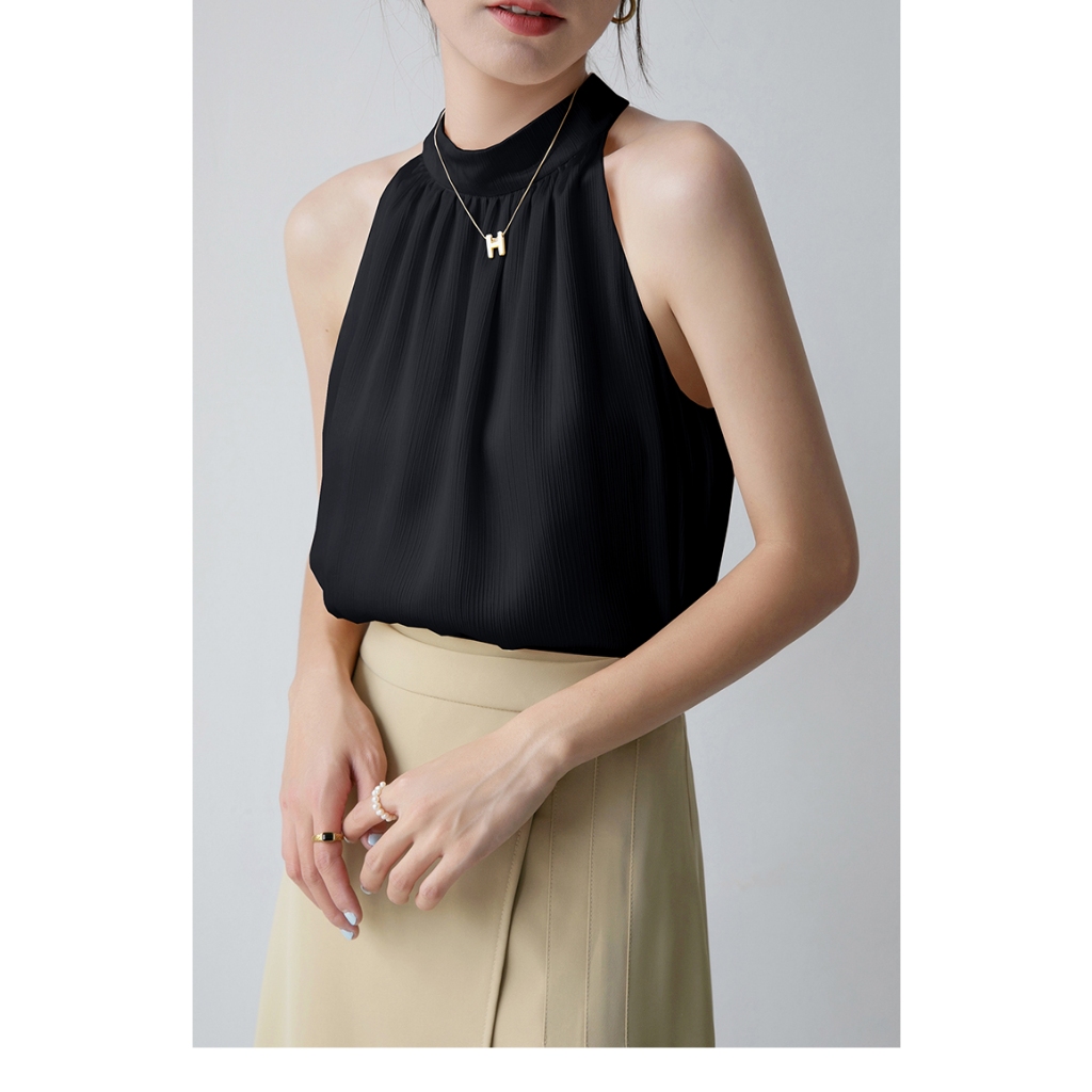 Suxi Halter Slim Fit Áo Sơ Mi Không Tay Màu Trơn Mùa Hè Sling Top Cho Áo Sơ Mi Nữ