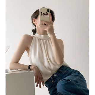 Suxi Halter Slim Fit Áo Sơ Mi Không Tay Màu Trơn Mùa Hè Sling Top Cho Áo Sơ Mi Nữ