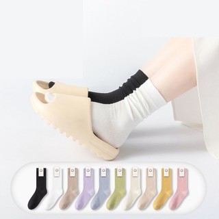 FHYL Vớ Cotton Cổ Cao Màu Trơn Thoáng Khí Thể Hiện Sự Năng Động Trẻ Trung Phong Cách Hàn Quốc Cho Nữ