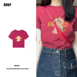 RDGF Áo Thun 100% Cotton Tay Ngắn Cổ Tròn Dáng Ôm Phong Cách Thời Trang Hàn Quốc Cho Nữ 240102