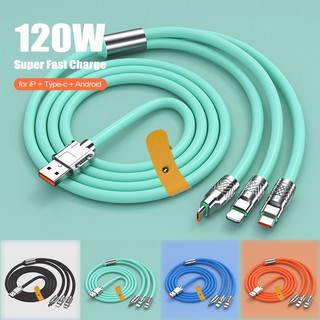 Dây cáp sạc nhanh 3 trong 1 120w loại c 6a bằng silicone cho ip / micro usb / type-c