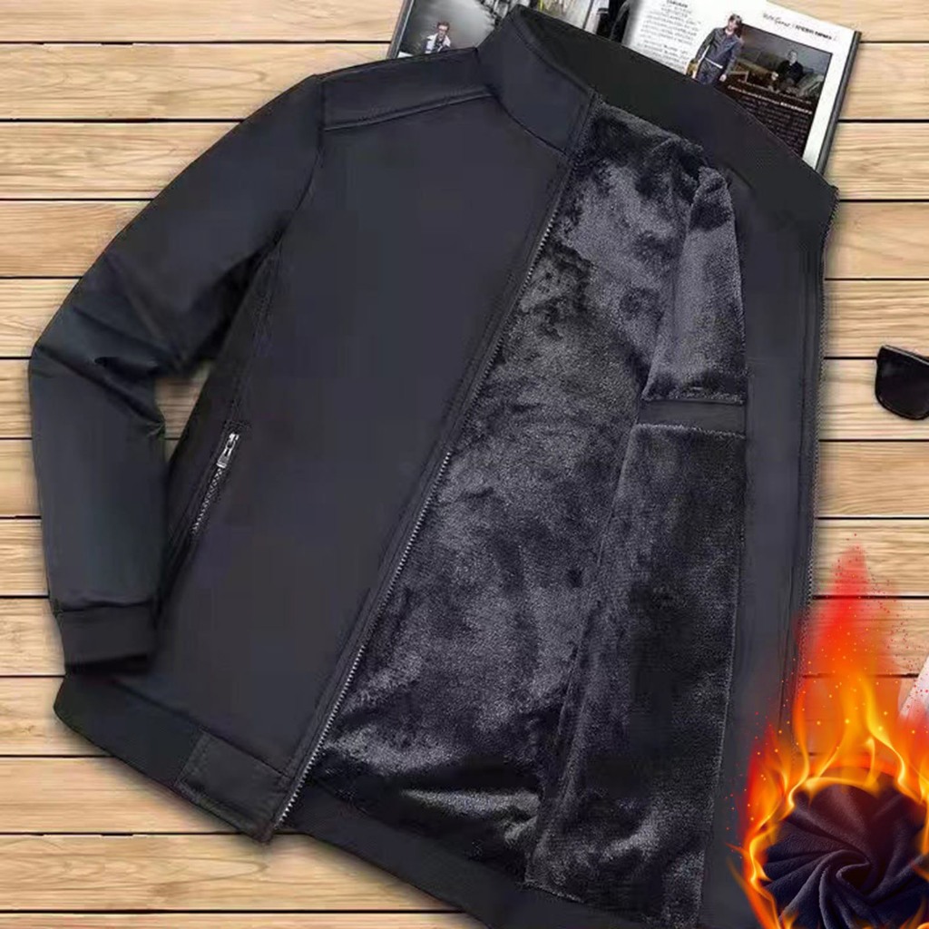 Áo Khoác Giữ Ấm Màu Trơn Phủ Lông Giữ Ấm Chống Gió Thời Trang Mùa Đông Cho Nam