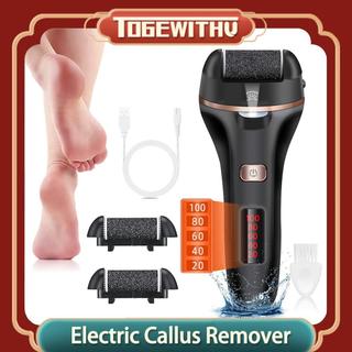 Máy mài gót chân TOGEWITHU tẩy tế bào chết da cứng có thể sạc lại với đèn LED và 2 đầu lăn