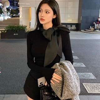 Plus Áo Thun Nhung Dày Dặn Đính Nơ Phong Cách Đức Thời Trang Thu Đông Cho Nữ