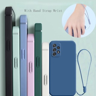 Dành Cho Samsung A53 A33 A73 A21S A04S M33 Khung Vuông Mềm TPU Ốp Lưng Có Dây Đeo Tay Cổ Tay Dây Buộc