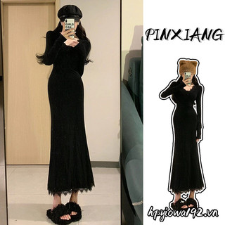Đầm Ren Đen Cổ Chữ V Ôm Dáng Gợi Cảm Hợp Thời Trang Cho Nữ