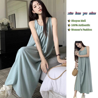 Xin LAN YA SHE Đầm Dài Không Tay Dáng Rộng Thiết Kế Chữ A Phong Cách Pháp Mới Cho Nữ