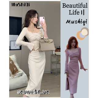 Đầm Tay Dài Cổ Vuông Thiết Kế Mỏng Kiểu Dáng Mới Thời Trang Dành Cho Nữ