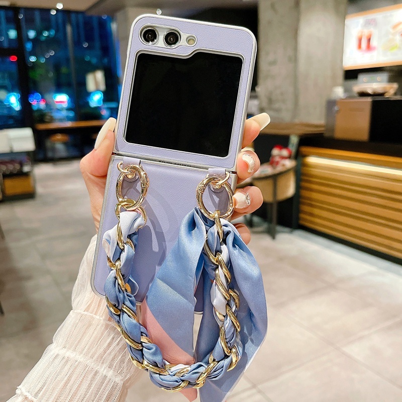 Ốp Lưng Sang Trọng Lật Có Dây Xích Cho Samsung Galaxy Z Flip 7 6 Da Thời Trang Samsung Z Flip7 Flip7