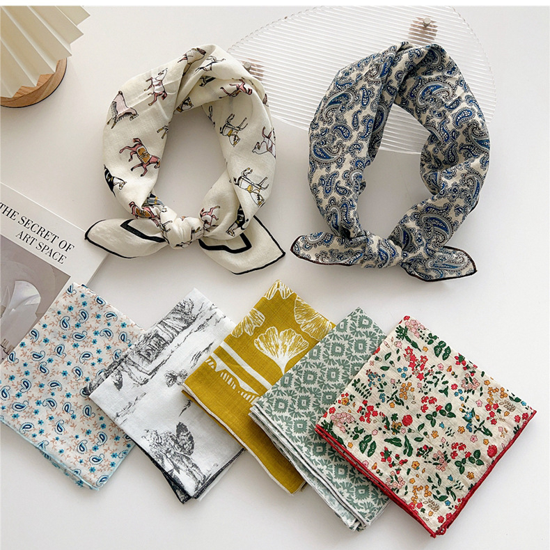 Khăn Quàng Cổ Hình Vuông 55 Cotton Lanh Thời Trang Dễ Phối Đồ