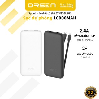 Orsen e33 pin sạc dự phòng 10000mah 2.4a 12w 2 cổng sạc ra usb & 1 cổng vào type-c