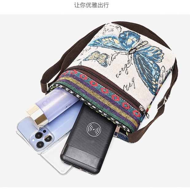 Túi Vải canvas Đeo Chéo Thêu Họa Tiết Phong Cách Trung Hoa Dễ Thương Dành Cho Nữ