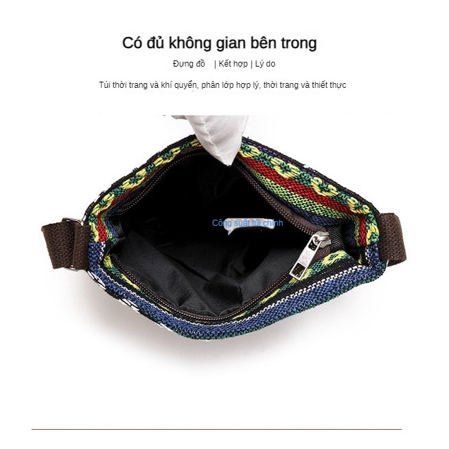 Túi Vải canvas Đeo Chéo Thêu Họa Tiết Phong Cách Trung Hoa Dễ Thương Dành Cho Nữ