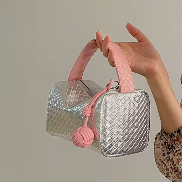 Túi xách nữ JIVIVIL bột bạc chặn màu dệt Y2K phiên bản Hàn Quốc đa năng trang điểm di động túi lưu trữ dung lượng lớn