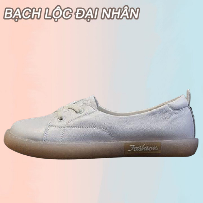 BẠCH LỘC ĐẠI NHÂN✨Giày Lười Đế Mềm Bít Mũi Bằng Da Bò Màu Trắng Nhỏ Cho Nữ Sinh