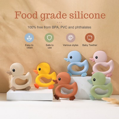 Đồ Chơi Gặm Nướu Bằng Silicone Cấp Thực Phẩm Không BPA Hình Vịt Hoạt Hình Dành Cho Bé