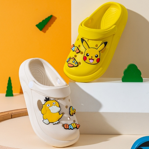 Dép sandal Đế Bệt Chống Trượt Có Lỗ Thoáng Khí Hình Pikachu Mùa Hè Cho Bé Trai Và Bé Gái