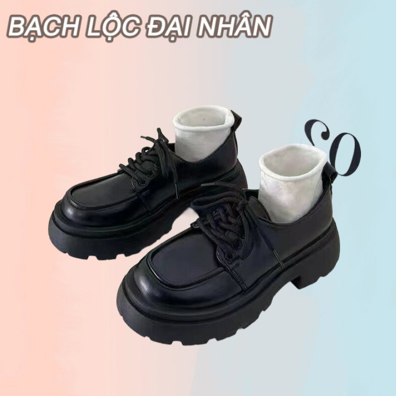BẠCH LỘC ĐẠI NHÂN✨Giày Lười Da Đế Dày Buộc Dây Phong Cách Anh Quốc Nữ Tính