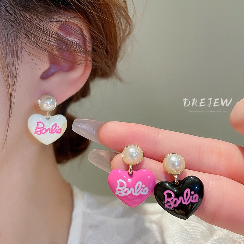 DREJEW Bông Tai Mạ Bạc 925 Hình Chữ Cái Tiếng Anh Đính Ngọc Trai Thời Trang