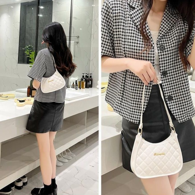 Túi xách đeo vai HTXIANSHENG bằng da PU thêu hoa văn có dây kéo màu trơn cho nữ