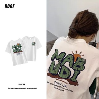 RDGF Áo Thun cotton Tay Ngắn Dáng Rộng Màu Trắng Phong Cách Hàn Quốc Thời Trang Cho Nữ 240104