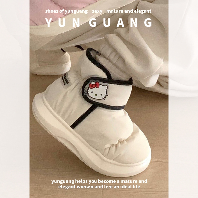 Giày Bốt Đi Tuyết cotton Khóa Dán Chống Thấm Nước Giữ Ấm In Hình yunguang hello kitty Màu Sáng Tạo Cho Nữ