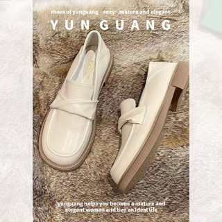 Yunguang Giày Lười Da Mũi Tròn Phong Cách retro Anh Quốc Cho Nữ