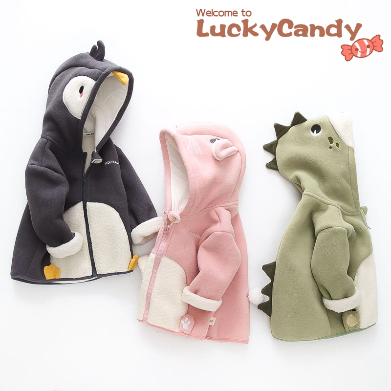 Luckycandy Áo Khoác Nhung Có Mũ Trùm Dày Dặn Thời Trang Mùa Đông Dành Cho Bé Gái