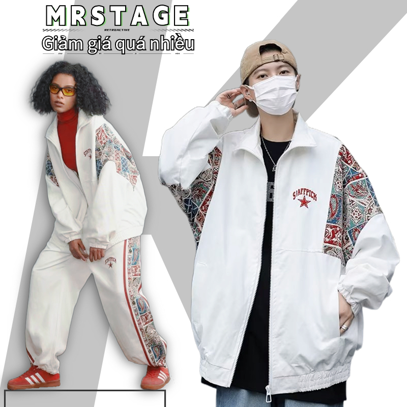 Áo Khoác Thêu Hoa Cổ Đứng Dáng Rộng Phong Cách Retro Đường Phố Cho Nam Jacket Áo Khoác Đôi Varsity Jacket