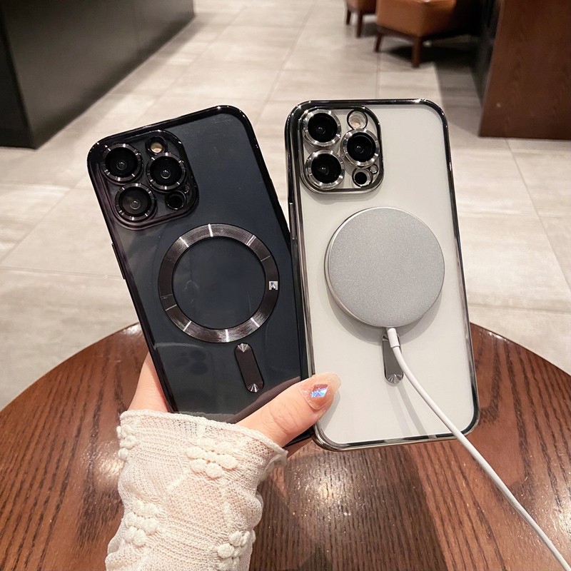 Ốp Điện Thoại Silicon Nam Châm Mạ Viền Thời Trang Dành Cho iPhone 11 12 13 14 15 Pro Max Plus