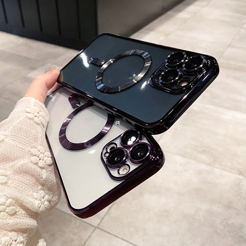 Ốp Điện Thoại Silicon Nam Châm Mạ Viền Thời Trang Dành Cho iPhone 11 12 13 14 15 Pro Max Plus