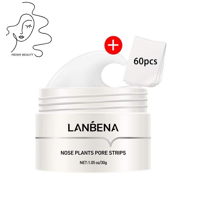 Mặt nạ mũi LANBENA với 30g (tặng 60 miếng dán), lột đi mụn đầu đen không làm tổn thương da, thu nhỏ lỗ chân lông
