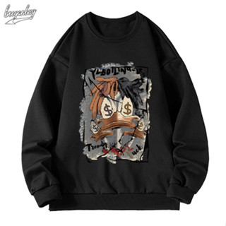 Áo sweater nam đen BEEYANBUY áo nỉ tay dài fashion boy phố in hình donald duck unisex 100% cotton-Y0682