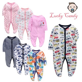 Bộ Áo Liền Quần Tay Dài Bằng Vải Cotton Màu Trơn Dành Cho Bé Trai Gái 0-1 Tuổi