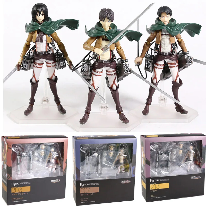 Mô Hình Nhân Vật Mikasa Ackerman 213 Levi Ackerman Figma 207 Eren Jaeger 203