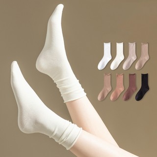 FHYL Vớ Cotton Cổ Cao Viền Xoăn Mềm Mại Màu Trơn Thoáng Khí Cho Mùa Hè Thời Trang Cho Nữ
