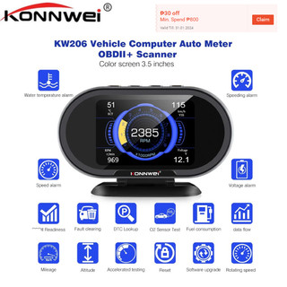 Thiết bị kiểm tra nhiệt độ nước / nhiên liệu konnwei kw206 2 trong 1 obd2 hud hiển thị hud obd 2