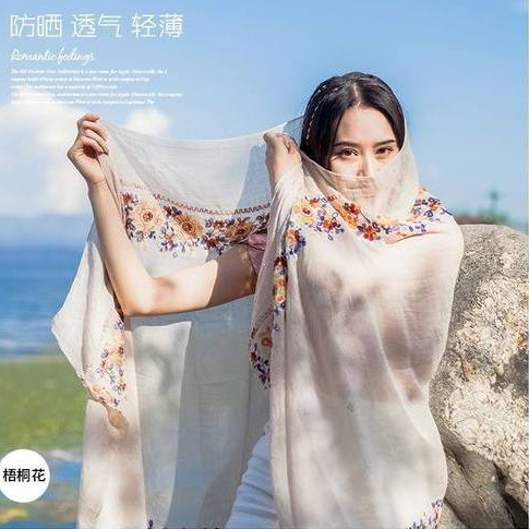 Khăn Choàng Cotton Lanh Chống Nắng Phong Cách Dân Tộc Mới Cho Nữ Dễ Phối Đồ