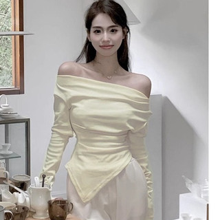 MTMM áo thun ôm body tay dài áo thun lệch vai Giảm béo vòng eo phong cách Hàn Quốc MMT141
