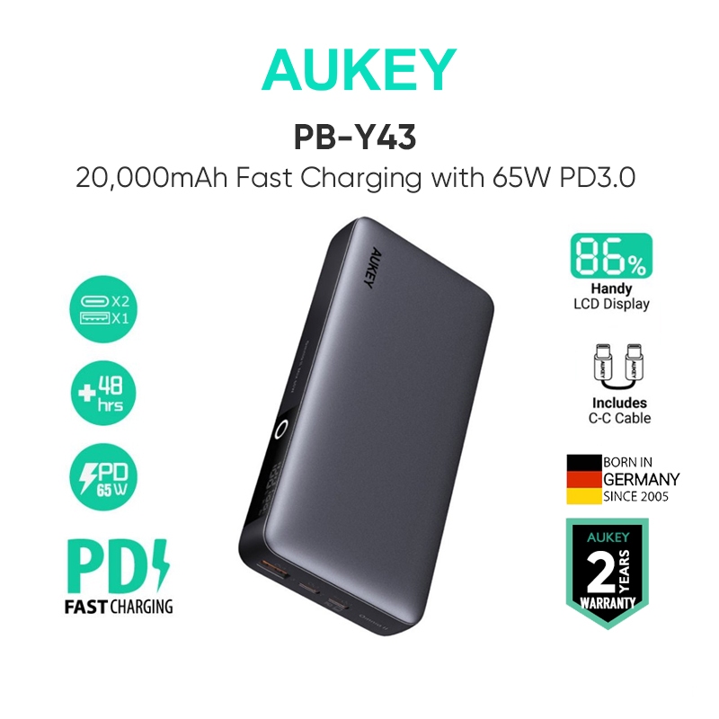 Pin Sạc Dự Phòng Nhanh aukey pb-y43 65w 20000mah pd 3.0