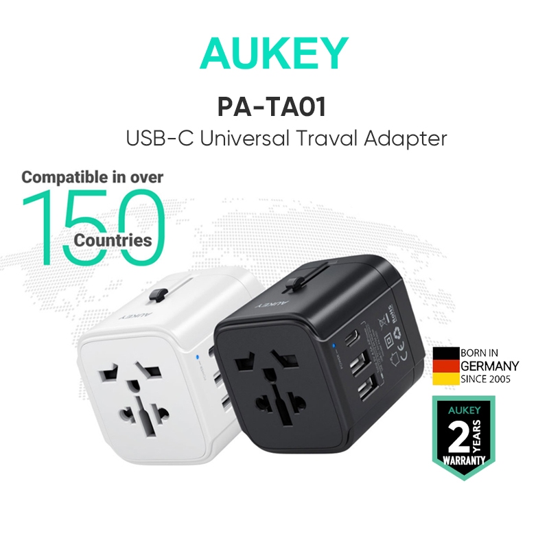 Ổ cắm điện AUKEY PA-TA01 sạc nhanh 15W cổng USB + typeC/ cắm tải 1500W cho điện thoại/máy tính/ thiết bị gia dụng cỡ nhỏ