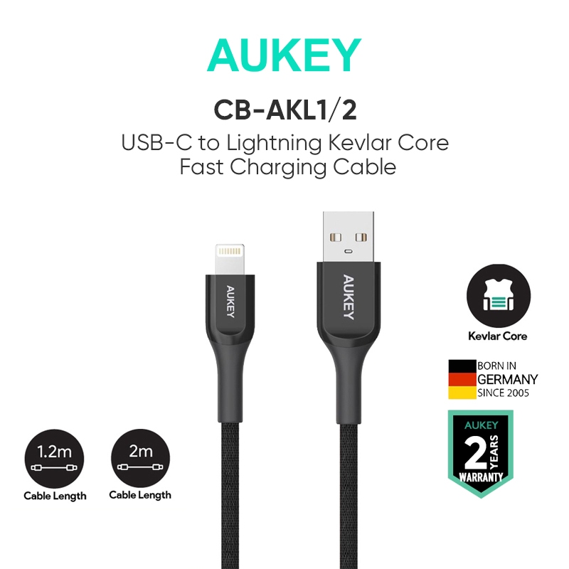 Dây cáp sạc nhanh AUKEY CB-AKL1/2 USB-A TO Lightning dây sạc 2.4A 1.2m 2m APPLE MFI chứng cho iPhone 14 13 pro 12 Xs Max Xr X 8 7 Plus iPad