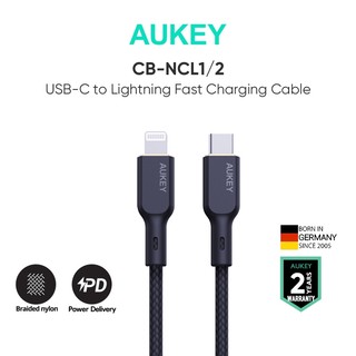 Aukey cb-ncl1/2 cáp sạc nhanh pd27w usb-c to lightning dây sạc apple mfi chứng nhận bện nylon1/1.8m