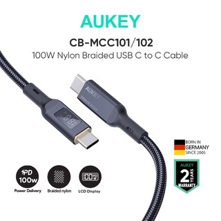 Aukey cb-mcc10 cáp sạc nhanh usb c to c 100w 5a 480mbps nylon led 1m/1.8m